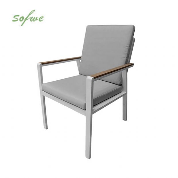 Outdoor WPC Armrest Aluminum Alloy Dining Chair with Cushion - 11D27J