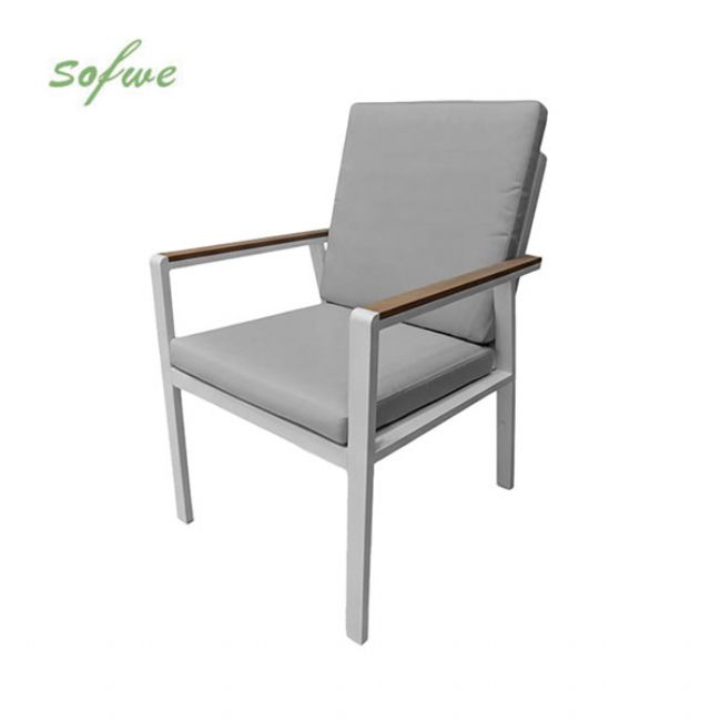 Outdoor WPC Armrest Aluminum Alloy Dining Chair with Cushion - 11D27J