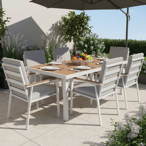 Outdoor WPC Armrest Aluminum Alloy Dining Chair with Cushion - 11D27J