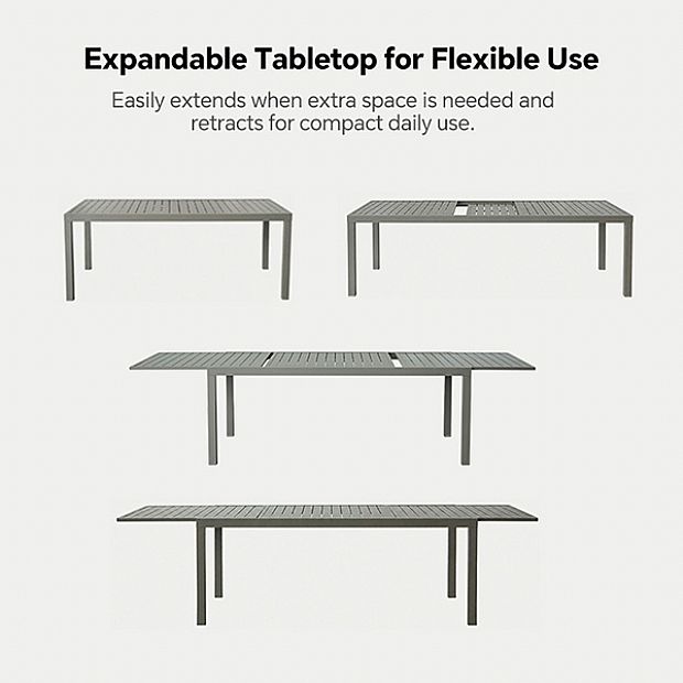 Wholesale Extendable Aluminum Patio Dining Table with Slatted Top - 11D08B