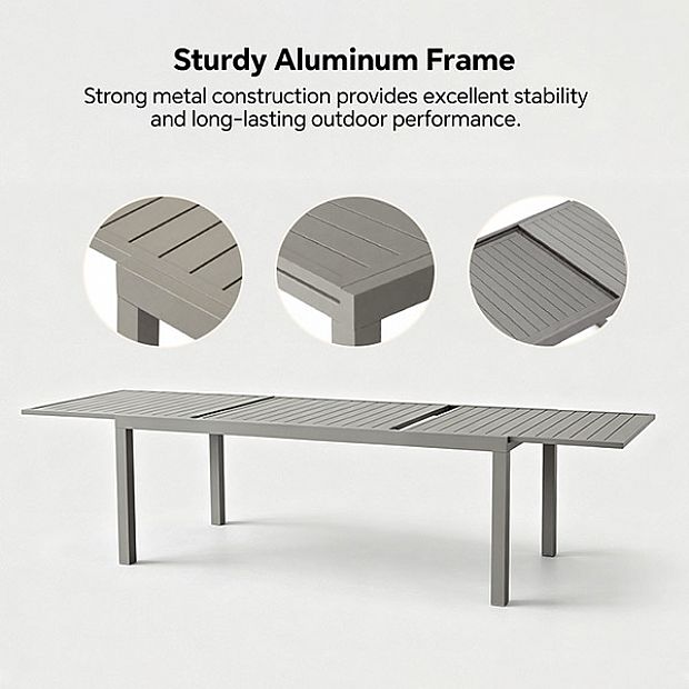 Wholesale Extendable Aluminum Patio Dining Table with Slatted Top - 11D08B