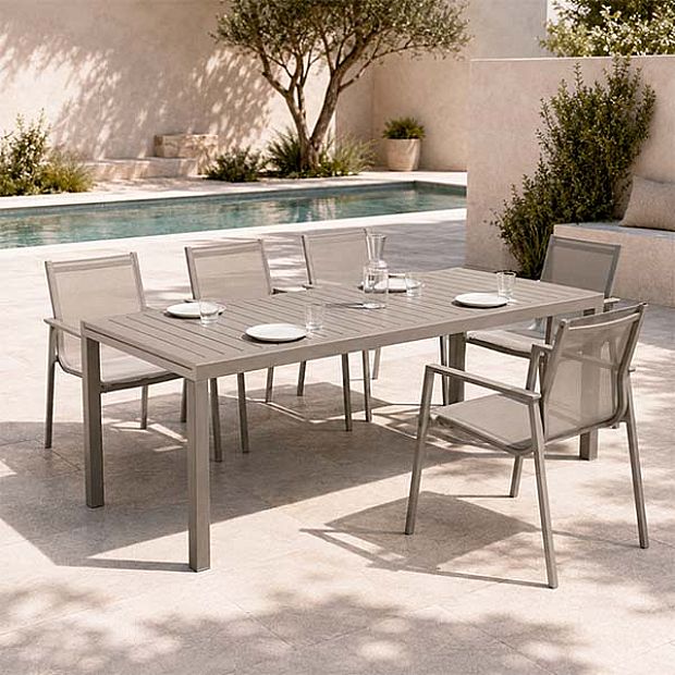 Wholesale Extendable Aluminum Patio Dining Table with Slatted Top - 11D08B
