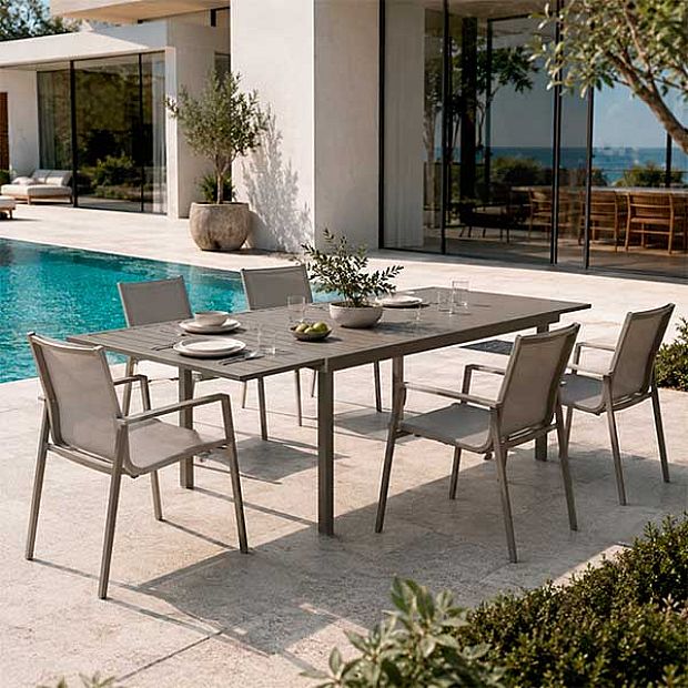 Wholesale Extendable Aluminum Patio Dining Table with Slatted Top - 11D08B