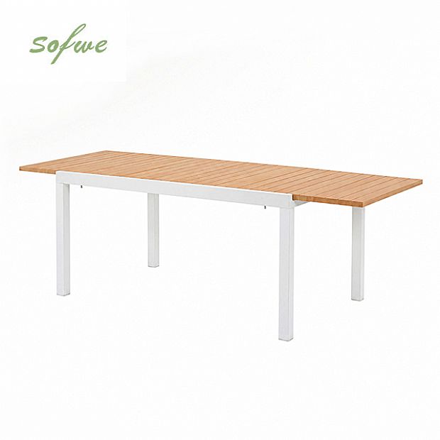 Wholesale Extendable Aluminum Patio Dining Table with Wood-Grain Slatted Top - 11D08F