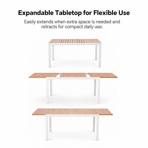 Wholesale Extendable Aluminum Patio Dining Table with Wood-Grain Slatted Top - 11D08F