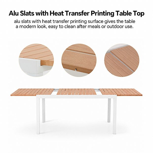 Wholesale Extendable Aluminum Patio Dining Table with Wood-Grain Slatted Top - 11D08F
