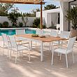 Wholesale Extendable Aluminum Patio Dining Table with Wood-Grain Slatted Top - 11D08F