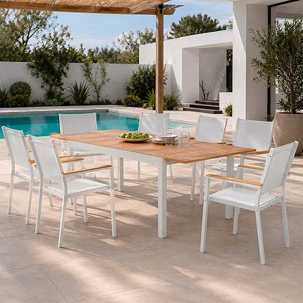 Wholesale Extendable Aluminum Patio Dining Table with Wood-Grain Slatted Top - 11D08F