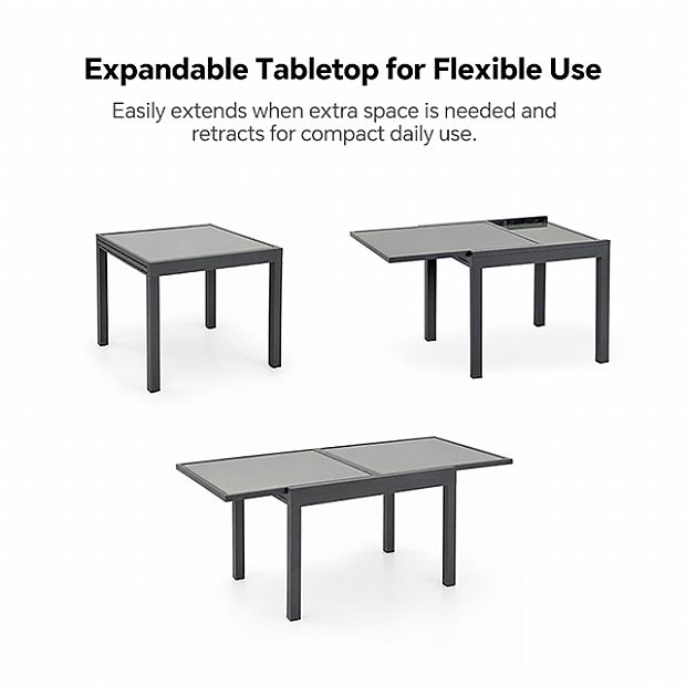 HF Patios Wholesale Extendable Outdoor Dining Table with 5mm Tempered Screen Printed Glass Top - 11D10A