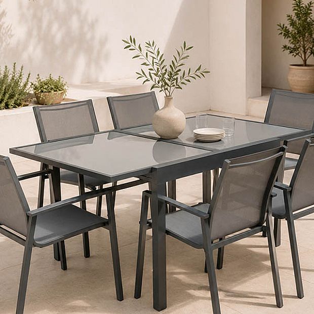 HF Patios Wholesale Extendable Outdoor Dining Table with 5mm Tempered Screen Printed Glass Top - 11D10A
