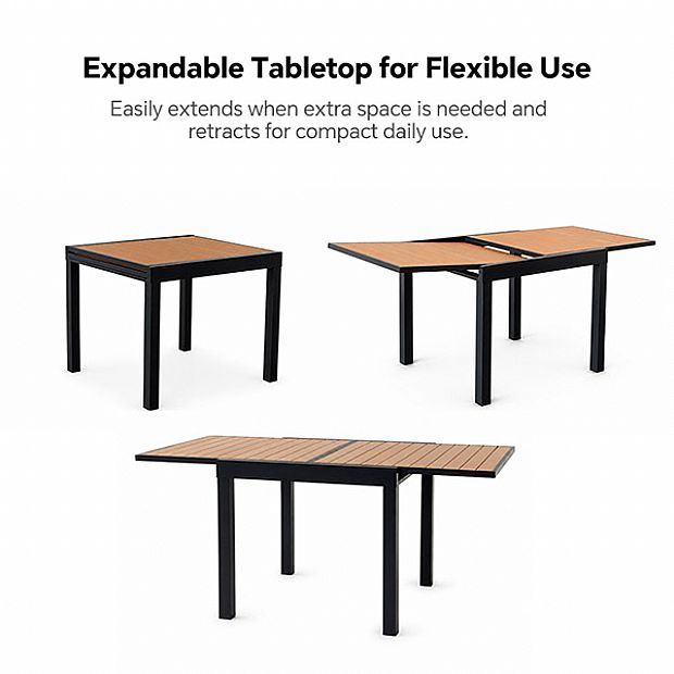 HF Patios Wholesale Extendable Outdoor Dining Table with Aluminum Frame & WPC Slat Top - 11D10H