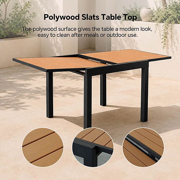 HF Patios Wholesale Extendable Outdoor Dining Table with Aluminum Frame & WPC Slat Top - 11D10H
