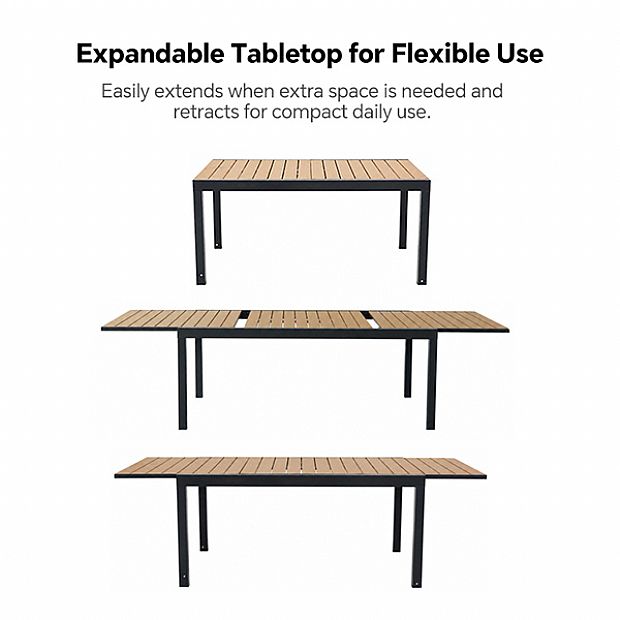 Wholesale Extendable WPC Patio Dining Table with Powder-Coated Aluminum Frame - 11D10J