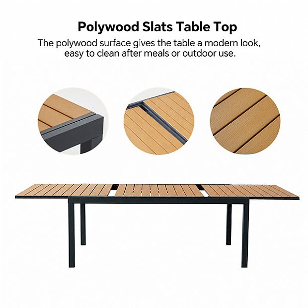 Wholesale Extendable WPC Patio Dining Table with Powder-Coated Aluminum Frame - 11D10J