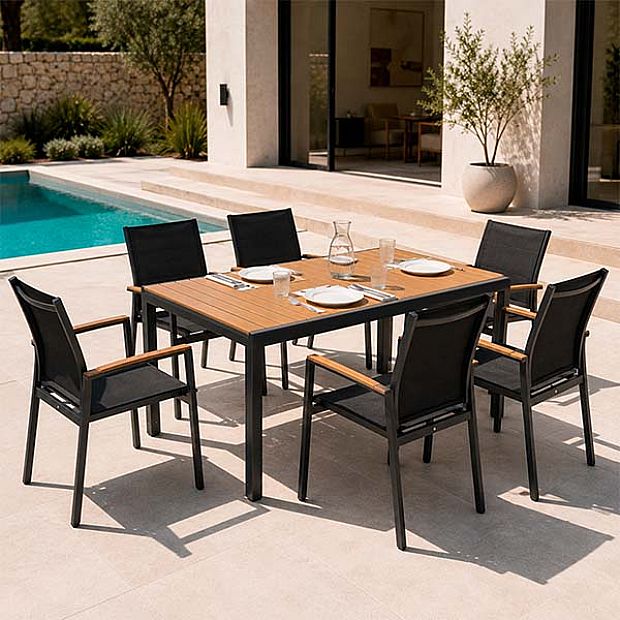 Wholesale Extendable WPC Patio Dining Table with Powder-Coated Aluminum Frame - 11D10J