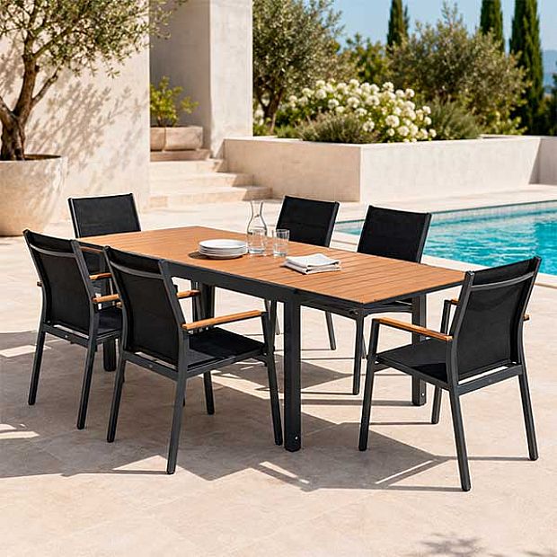 Wholesale Extendable WPC Patio Dining Table with Powder-Coated Aluminum Frame - 11D10J