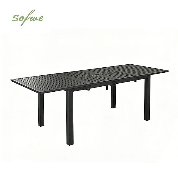 Aluminum Butterfly Leaf Extendable Patio Dining Table with Umbrella Hole for Garden - 11D26B