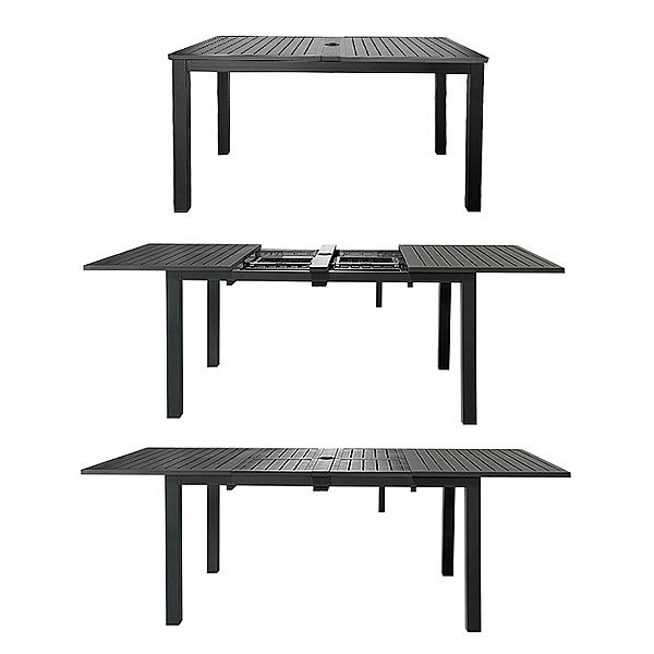 Aluminum Butterfly Leaf Extendable Patio Dining Table with Umbrella Hole for Garden - 11D26B