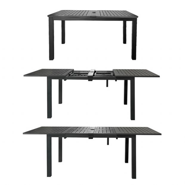 Aluminum Butterfly Leaf Extendable Patio Dining Table with Umbrella Hole for Garden - 11D26B