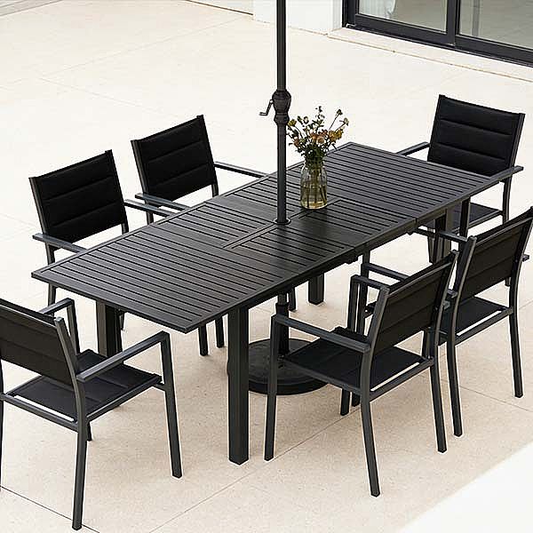 Aluminum Butterfly Leaf Extendable Patio Dining Table with Umbrella Hole for Garden - 11D26B