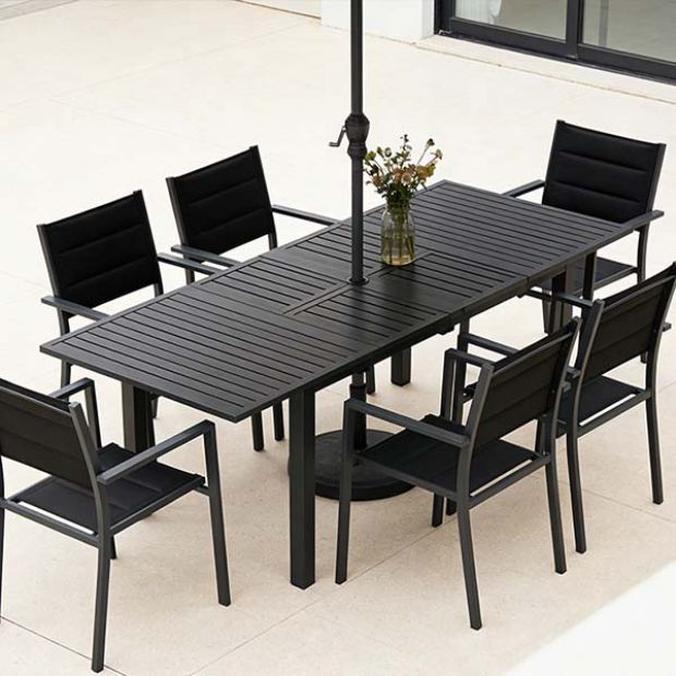 Aluminum Butterfly Leaf Extendable Patio Dining Table with Umbrella Hole for Garden - 11D26B