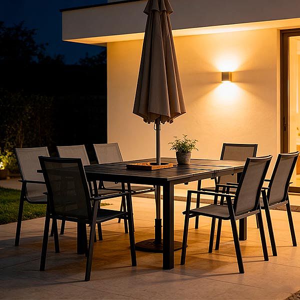Aluminum Butterfly Leaf Extendable Patio Dining Table with Umbrella Hole for Garden - 11D26B