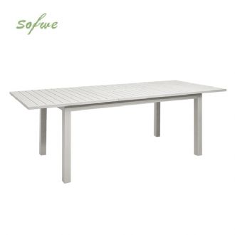 White Aluminum Extendable Patio Dining Table for 6-8 People