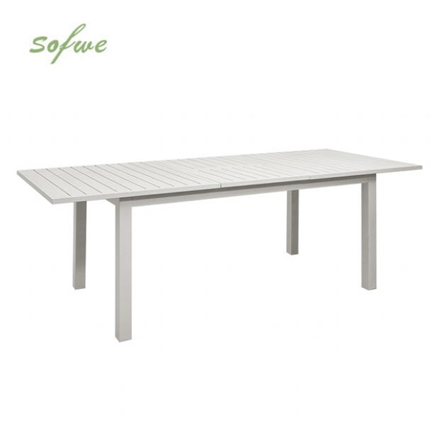 White Aluminum Extendable Patio Dining Table for 6-8 People - 11D26D