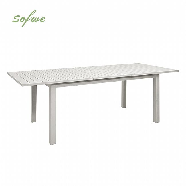 White Aluminum Extendable Patio Dining Table for 6-8 People - 11D26D