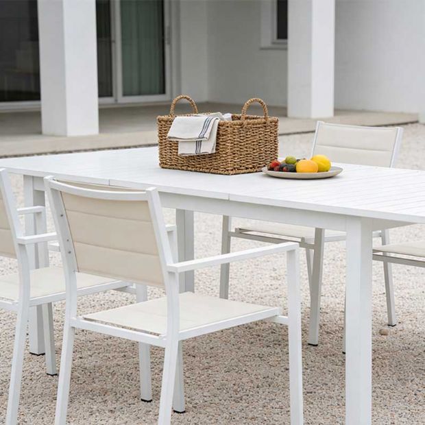 White Aluminum Extendable Patio Dining Table for 6-8 People - 11D26D