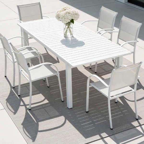 White Aluminum Extendable Patio Dining Table for 6-8 People - 11D26D