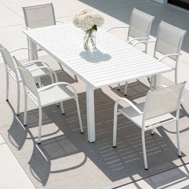 White Aluminum Extendable Patio Dining Table for 6-8 People - 11D26D