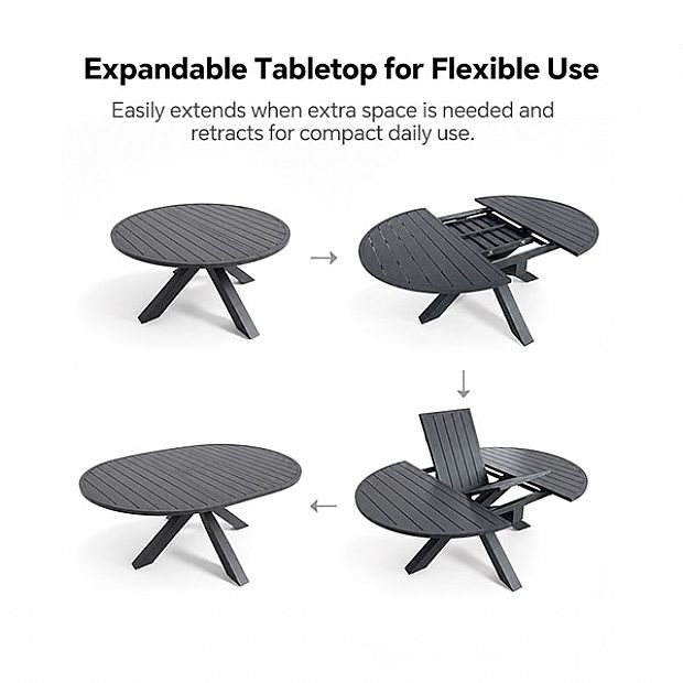 HF Patios Wholesale Round Extendable Aluminum Outdoor Dining Table with Butterfly Extension - 11D26L