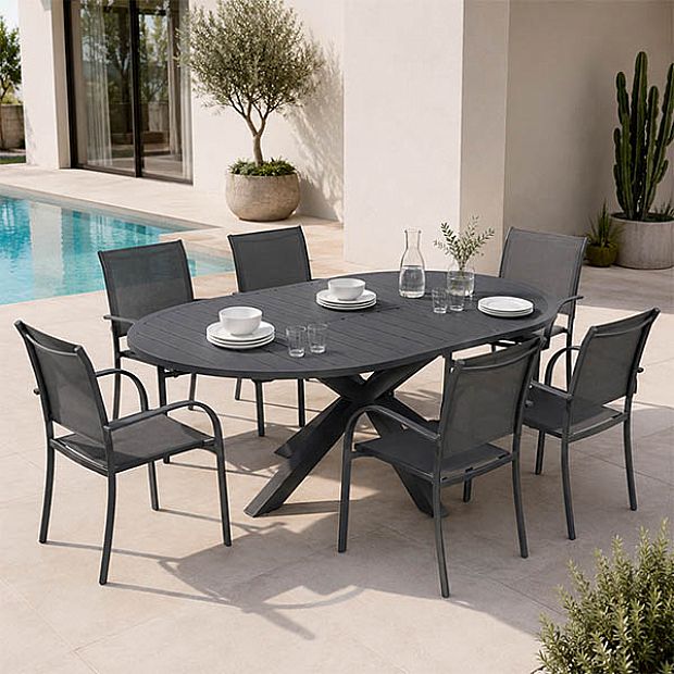 HF Patios Wholesale Round Extendable Aluminum Outdoor Dining Table with Butterfly Extension - 11D26L