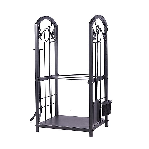 Iron Firewood Storage Rack with Fireplace Tools - 12H01F