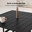 HF Patios Wholesale Square Iron Outdoor Dining Table with Umbrella Hole & Slatted Tabletop - 11C12N