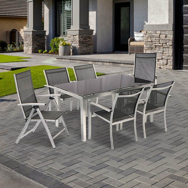6-Person Outdoor Dining Table Set with Glass Top - 11D01G