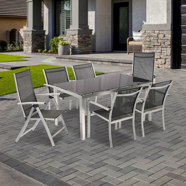 6-Person Outdoor Dining Table Set with Glass Top - 11D01G