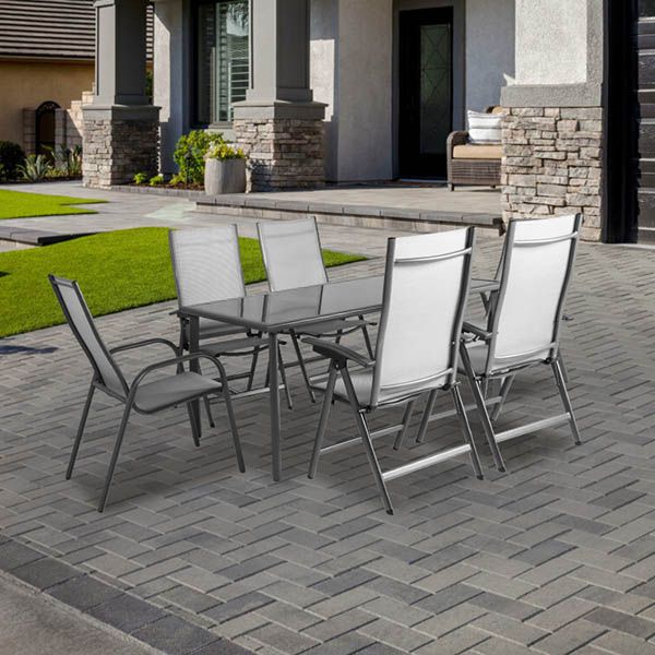 7-piece Textilene Garden Dining Table and Chair Set - 11D01H