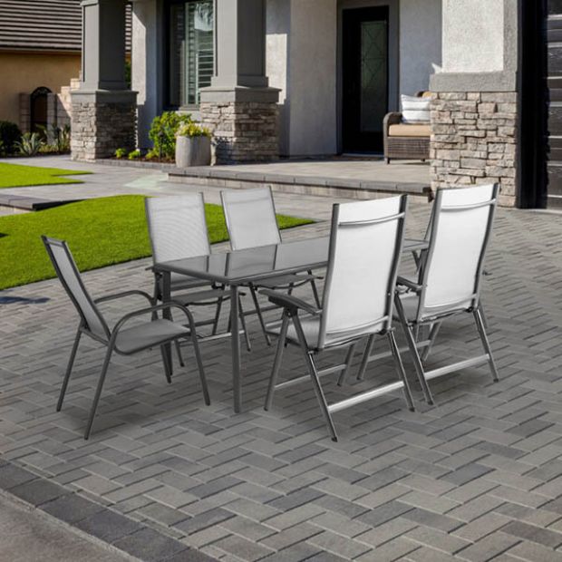 7-piece Textilene Garden Dining Table and Chair Set - 11D01H