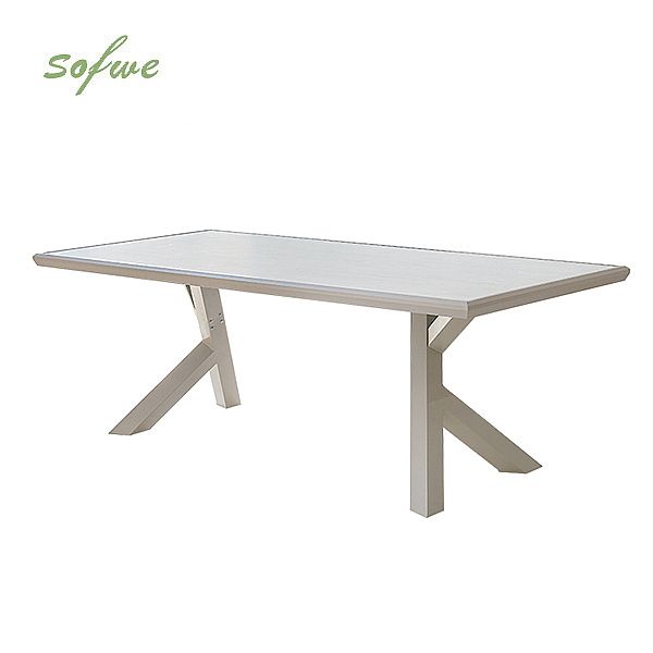 Outdoor 6-seater Aluminum Alloy Rectangular Dining Table with Wood Grain PS Tabletop - 11D26A