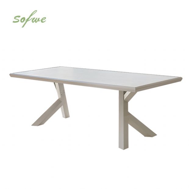 Outdoor 6-seater Aluminum Alloy Rectangular Dining Table with Wood Grain PS Tabletop - 11D26A