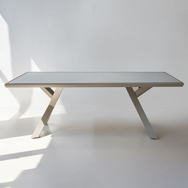 Outdoor 6-seater Aluminum Alloy Rectangular Dining Table with Wood Grain PS Tabletop - 11D26A