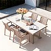 Outdoor 6-seater Aluminum Alloy Rectangular Dining Table with Wood Grain PS Tabletop - 11D26A