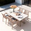 Outdoor 6-seater Aluminum Alloy Rectangular Dining Table with Wood Grain PS Tabletop - 11D26A