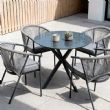 Outdoor Round Patio Dining Table with 5mm Frosted Printed Glass Tabletop - 11D26F