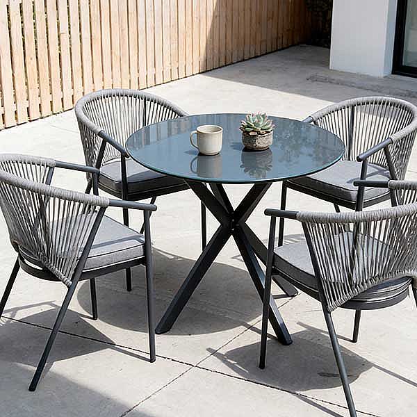 Outdoor Round Patio Dining Table with 5mm Frosted Printed Glass Tabletop - 11D26F