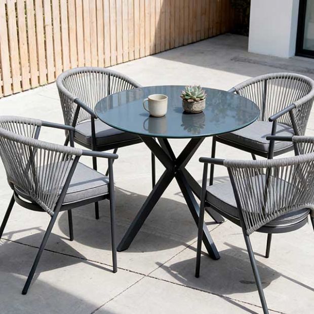 Outdoor Round Patio Dining Table with 5mm Frosted Printed Glass Tabletop - 11D26F