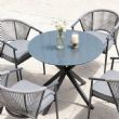 Outdoor Round Patio Dining Table with 5mm Frosted Printed Glass Tabletop - 11D26F