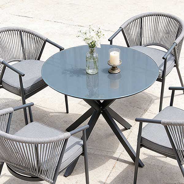 Outdoor Round Patio Dining Table with 5mm Frosted Printed Glass Tabletop - 11D26F